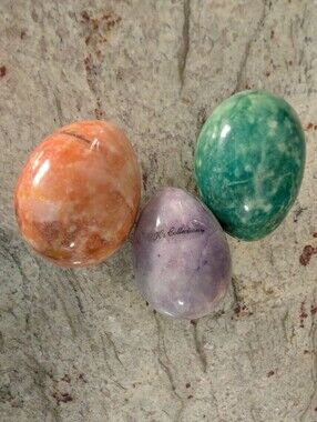 K's Collection Decorative Stone Eggs 3 Polished Home Decor Lilac, Peach & Green